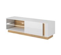 Komodee mobiletto per televisore ANDEBU - Rovere - Bianco Opaco e Lucido - Chiusura Silenziosa - Larghezza 138 cm, Altezza 46 cm, Profondità 40 cm