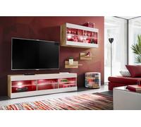 Komodee, Mobili a parete,Tivoli SET3, Wotan/Bianco, Larghezza 240cm x Altezza 159cm x Profondità 35cm, LED RGB, per Soggiorno, Camera da Letto