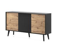 Komodee Saskatoon K154 - Cassettiera, Nero, Rovere artigianale, Larghezza 154 cm, Altezza 83 cm, Profondità 39 cm