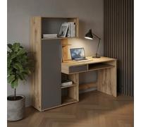 Komodee Scrivania KLEPP - Capiente - Cassetto - Quercia Wotan - Grigio - Larghezza 150 cm, Altezza 149 cm, Profondità 92 cm