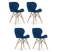 Komodee Sedia AMATRICE blu scuro rivestita in velluto, gambe in legno, dimensioni 48x74x53 cm, fino a 110 kg, per soggiorno, ufficio, set di 4 pezzi
