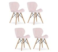 Komodee Sedia AMATRICE imbottita in velluto rosa, gambe in legno, dimensioni 48x74x53 cm, fino a 110 kg, per soggiorno, ufficio, set di 4 pezzi