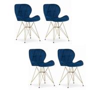 Komodee Sedia, blu navy, imbottita in velluto, gambe in metallo color oro, dimensioni 47x73x53 cm, per soggiorno, ufficio, set di 4, fino a 110 kg