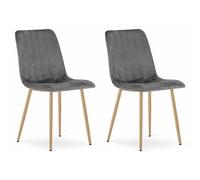 Komodee Sedia ORSARA, imbottita in velluto grigio scuro con braccioli, gambe in metallo color legno, per soggiorno, cucina, set di 2 pezzi, portata 110 kg