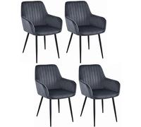 Komodee Sedia OSILO grigio scuro rivestita in velluto con gambe in metallo per soggiorno, studio, camera da letto, set di 4 pezzi, carico fino a 110 kg