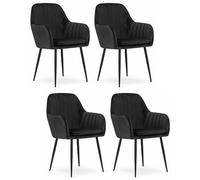 Komodee Sedia PRAIANO, velluto nero con braccioli, gambe in metallo, 58x87x57 cm, set di 4 pezzi per soggiorno, studio, camera da letto, carico 110 kg