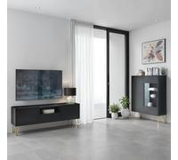 Komodee Set di mobili da soggiorno Canmore, colore nero grafite, nero marmo, larghezza 241 cm, profondità 37 cm, altezza 122 cm