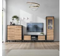 Komodee Set di mobili da soggiorno Jasper, nero, rovere evoke, larghezza 312 cm, profondità 39 cm, altezza 178 cm