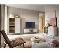 Komodee Set di mobili per soggiorno Laval, colore cashmere, champagne, illuminazione LED, larghezza 361 cm, profondità 39 cm, altezza 126 cm