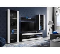 Komodee, Set Di Mobili Porta TV Tivoli Medio RTV, Black/White, Senza LED, Larghezza 245 cm x Altezza 159 cm x Profondità 35 cm, Per soggiorno, Camera da letto