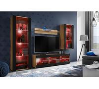 Komodee, Set Di Mobili Porta TV Tivoli Medio RTV, Wotan/Black, LED RGB, Larghezza 245 cm x Altezza 159 cm x Profondità 35 cm, Per soggiorno, Camera da letto