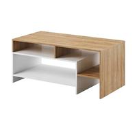 Komodee Tavolino da caffè ALVDAL - Rovere - Bianco - Mensole - Larghezza 120 cm, Altezza 53 cm, Profondità 60 cm