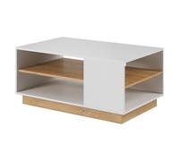 Komodee Tavolino da caffè ANDEBU - Quercia - Bianco Matt e Lucido - Ripiano - Larghezza 100 cm, Altezza 46 cm, Profondità 60 cm