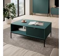 Komodee Tavolino da caffè NANAIMO - Verde - Maniglie dorate - Con cassetto - Larghezza 104 cm, Altezza 48 cm, Profondità 68 cm