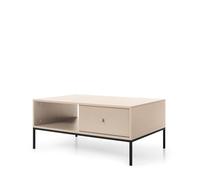 Komodee Tavolino da caffè, Tavolo MONCTON - Beige - Maniglie in Metallo - Cassetto - Larghezza 104 cm, Altezza 46 cm, Profondità 68 cm