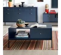 Komodee Tavolino da caffè, Tavolo MONCTON - Blu scuro - Maniglie in metallo - Cassetto - Larghezza 104 cm, Altezza 46 cm, Profondità 68 cm