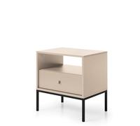 Komodee Tavolino da notte MONCTON - Beige - Maniglie in metallo - Cassetto - Larghezza 54 cm, Altezza 56 cm, Profondità 39 cm