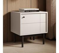 Komodee Tavolino Notturno DIEPPE - Kashmir - Maniglie Metalliche - Gambe in Legno - Larghezza 56 cm, Altezza 56 cm, Profondità 39 cm