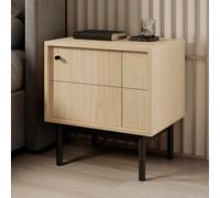 Komodee Tavolino Notturno DIEPPE - Rovere - Maniglie Metallliche - Gambe In Legno - Larghezza 56 cm, Altezza 56 cm, Profondità 39 cm