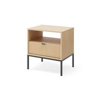 Komodee Tavolino Notturno NANAIMO - Colore Rovere - Maniglie Nere - Con Cassetto - Larghezza 54 cm, Altezza 56 cm, Profondità 39 cm