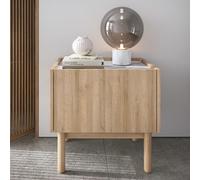 Komodee Tavolino notturno Revelstoke S50, Quercia, Marmo Bianco, Gambe in Legno, Opaco, Larghezza 58 cm, Altezza 48 cm, Profondità 37 cm
