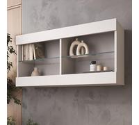 Komodee Tivoli Horizontal 100 Vetrina Sospesa, Bianco/Bianco, Senza LED, Larghezza 100 cm x Altezza 50 cm x Profondità 29 cm, Per Soggiorno, Sala Da Pranzo