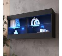 komodee Vetrina Sospesa Tivoli Horizontal 100, Nero, Bianco, Rovere, LED Opzione