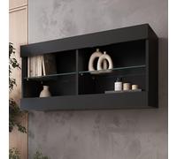 Komodee Tivoli Horizontal 100 Vetrina Sospesa, Nero/Nero, Senza LED, Larghezza 100 cm x Altezza 50 cm x Profondità 29 cm, Per Soggiorno, Sala Da Pranzo