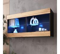 komodee Vetrina Sospesa Tivoli Horizontal 100, Nero, Bianco, Rovere, LED Opzione