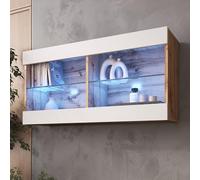 komodee Vetrina Sospesa Tivoli Horizontal 100, Nero, Bianco, Rovere, LED Opzione