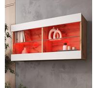 komodee Vetrina Sospesa Tivoli Horizontal 100, Nero, Bianco, Rovere, LED Opzione