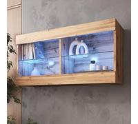 komodee Vetrina Sospesa Tivoli Horizontal 100, Nero, Bianco, Rovere, LED Opzione
