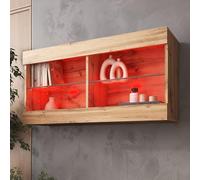 Komodee Tivoli Horizontal 100 Vetrina Sospesa, Rovere Wotan/Rovere Wotan, Illuminazione LED Multicolore RGB, Larghezza 100 cm x Altezza 50 cm x Profondità 29 cm, Per Soggiorno, Sala Da Pranzo