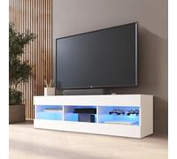 Komodee, Tivoli RTV 140, Mobile Porta TV, Bianco/Bianco, con Luci LED Blu, con 3 ripiani in vetro, 35 x 140 x 40,5 cm, per soggiorno, sala da pranzo e camera da letto