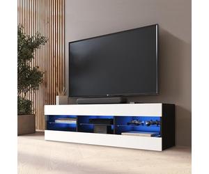 Komodee, Tivoli RTV 140, Mobile Porta TV, Nero/Bianco, con Luci LED Blu, con 3 ripiani in vetro, 35 x 140 x 40,5 cm, per soggiorno, sala da pranzo e camera da letto