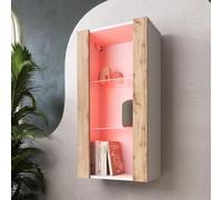 Komodee Tivoli Vertical 100 Vetrina Sospesa, Bianco/Rovere Wotan, Illuminazione LED Multicolore RGB, Larghezza 50 cm x Altezza 100 cm x Profondità 29 cm, Per Soggiorno, Sala Da Pranzo