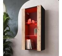 NUOVA komodee Vetrina Sospesa Tivoli Vertical, Nero Bianco Rovere LED Opzione