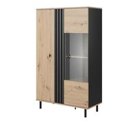 Komodee Vetrina Alta MANDAL - Quercia - Antracite - Opaco - Larghezza 90 cm, Altezza 149 cm, Profondità 40 cm