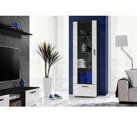Komodee, Vetrina Armadio Alessandria, Nero/Bianco, Larghezza 60 cm x Altezza 192 cm x Profondità 42 cm, Senza LED, 3 Ripiani in Vetro, Per Soggiorno, Camera Da Letto, Ingresso
