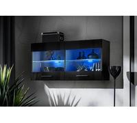 NUOVO, komodee, Savona Vetrina, Bianco Nero Rovere, LED, ripiani vetro, 2 ante
