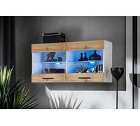 Komodee, Vetrina Savona - Armadio in vetro, Bianco/Wotan, larghezza 100 cm x altezza 50 cm x profondità 30 cm, senza LED, 2 ripiani in vetro, 2 ante per soggiorno, cucina