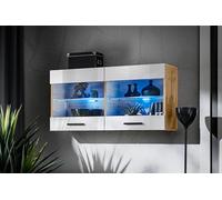 Komodee, Vetrina Savona - Armadio in vetro, Wotan/Bianco, larghezza 100 cm x altezza 50 cm x profondità 30 cm, senza LED, 2 ripiani in vetro, 2 ante per soggiorno, cucina