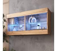 komodee Vetrina Sospesa Tivoli Horizontal 100, Nero, Bianco, Rovere, LED Opzione