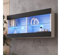 Komodee Tivoli Horizontal 100 Vetrina Sospesa, Bianco/Nero, Illuminazione LED Multicolore RGB, Larghezza 100 cm x Altezza 50 cm x Profondità 29 cm, Per Soggiorno, Sala Da Pranzo