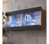 komodee Vetrina Sospesa Tivoli Horizontal 100, Nero, Bianco, Rovere, LED Opzione