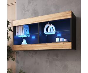 komodee Vetrina Sospesa Tivoli Horizontal 100, Nero, Bianco, Rovere, LED Opzione
