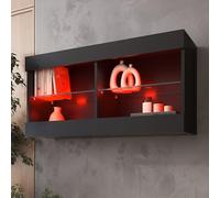 Komodee Tivoli Horizontal 100 Vetrina Sospesa, Nero/Nero, Illuminazione LED Multicolore RGB, Larghezza 100 cm x Altezza 50 cm x Profondità 29 cm, Per Soggiorno, Sala Da Pranzo