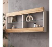 Komodee Tivoli Horizontal 100 Vetrina Sospesa, Bianco/Rovere Wotan, Senza LED, Larghezza 100 cm x Altezza 50 cm x Profondità 29 cm, Per Soggiorno, Sala Da Pranzo