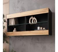 Komodee Tivoli Horizontal 100 Vetrina Sospesa, Nero/Rovere Wotan, Senza LED, Larghezza 100 cm x Altezza 50 cm x Profondità 29 cm, Per Soggiorno, Sala Da Pranzo