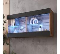 Komodee Vetrina sospesa Tivoli Horizontal 100 - Rovere Wotan/Nero, LED blu, 100×50×29 cm